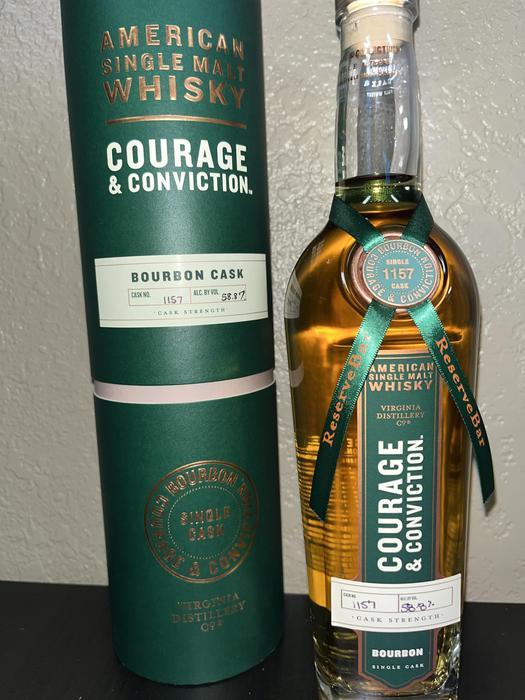Virginia Distillery Co Courage and Conviction American Single Malt Cask Strength  Whisky Bourbon Cask No.1157 750 ml